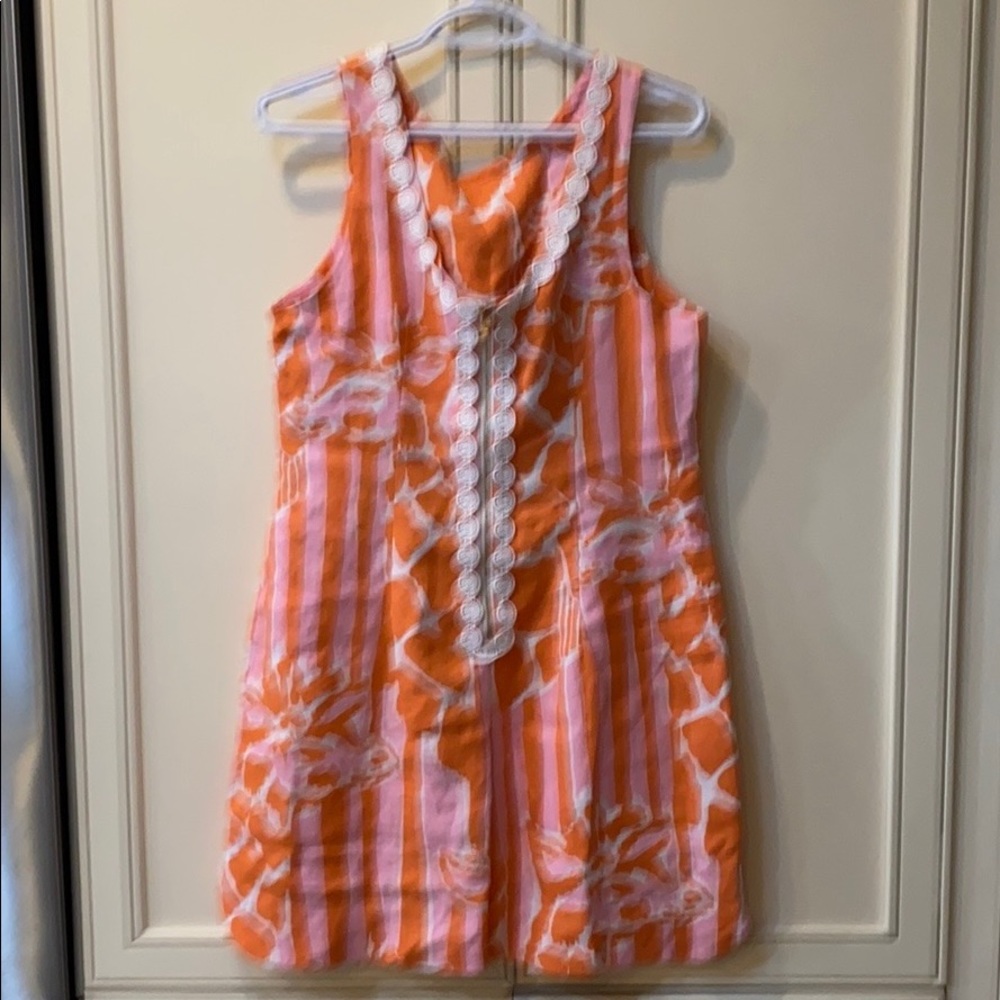 Lily Pulitzer dress-zipper suppose to be back. I like it worn in the front.